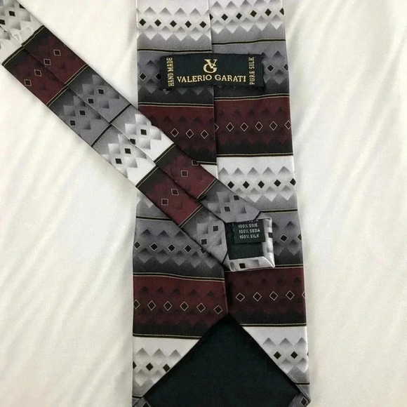 Valerio Garati Maroon Gray Silk Tie 57” - Picture 3 of 3